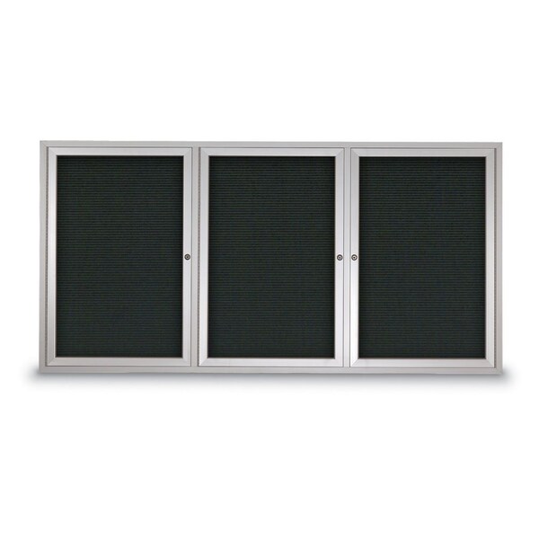 96"x48" 3-Door Enclosed Outdoor Letterboard, Black Felt/Satin